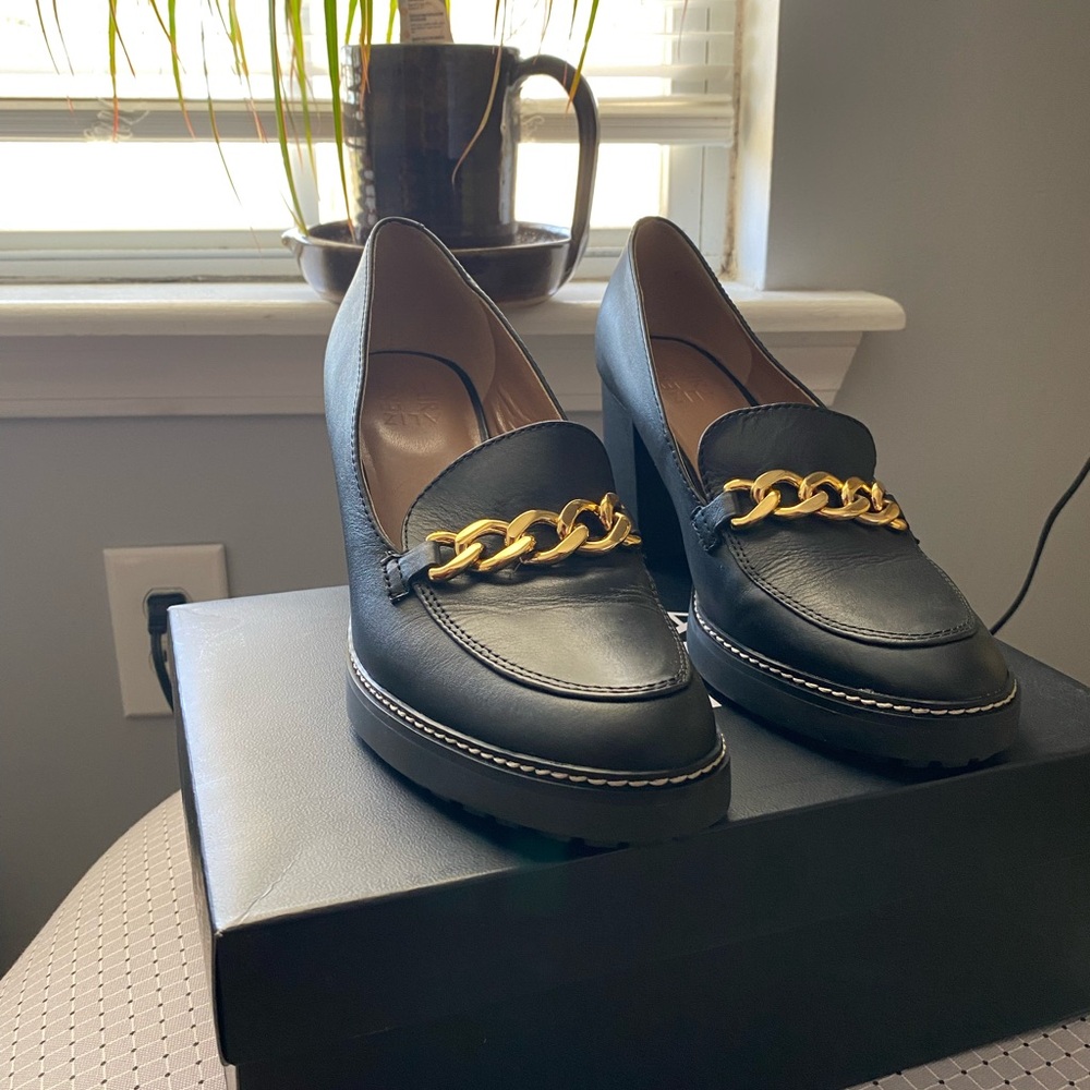 Black Loafers with Gold Chain Detail